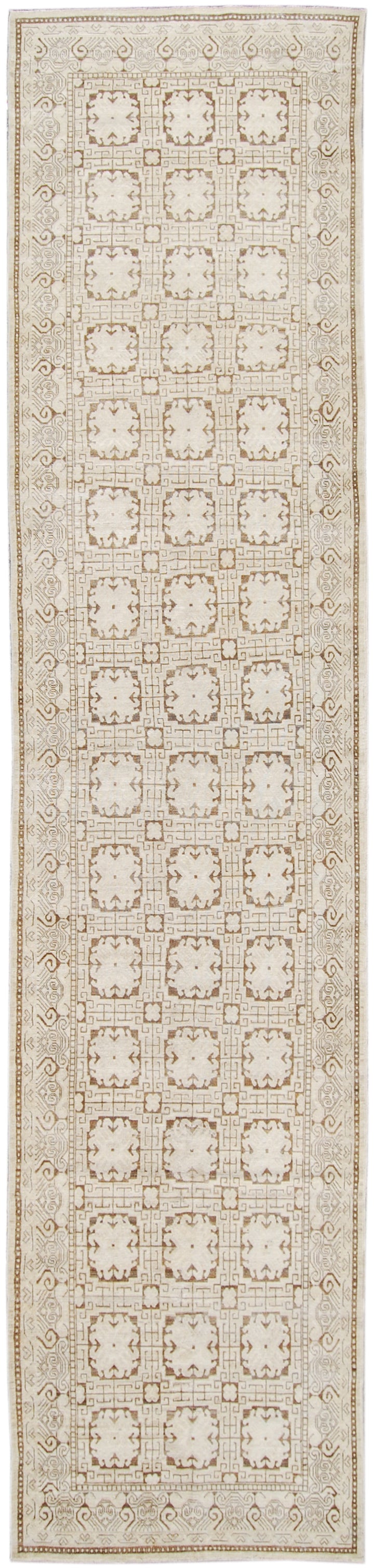 A beige Ariana Samarkand runner rug with a geometric pattern, displayed in a horizontal orientation.