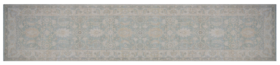 Ariana Transitional Floral Wool Runner - 4' x 18' - Pale Blue