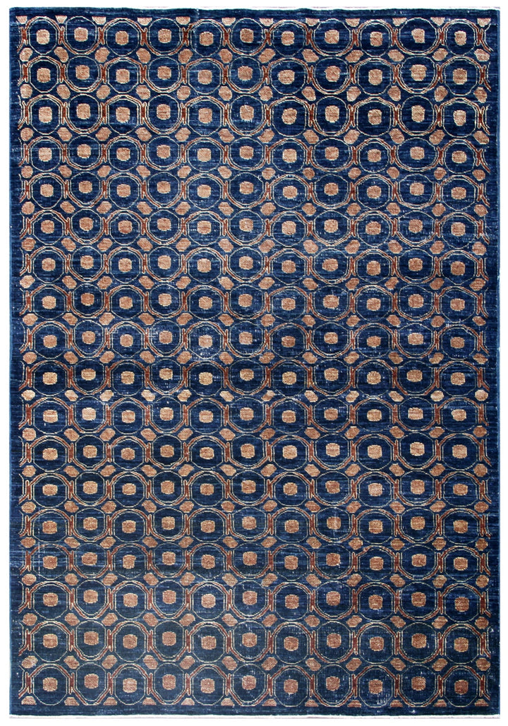 4'x6' Ariana Small Modern Circular Design Navy and Brown Handmade Rug