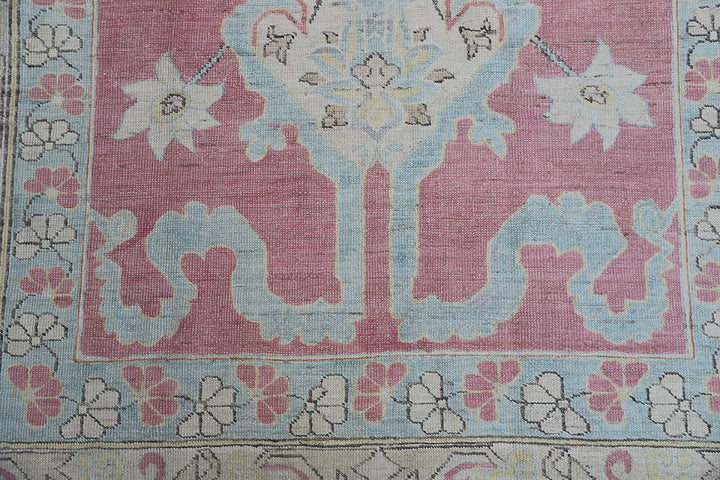 4'x6' Hand-Knotted Turkish Anatolian Prayer Rug – Pink & White Geometric Rug