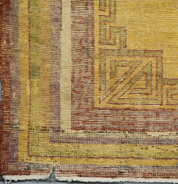 4'x8' Antique Khotan Small Rug – Medallion Design, Geometric Motifs, Rare Saffron Yellow