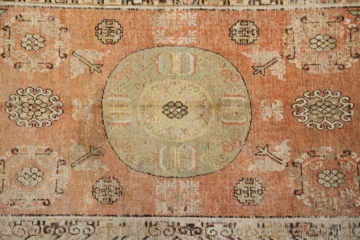 4'x9' Antique Samarkand Rug | Pale Terracotta | Medallion Rug