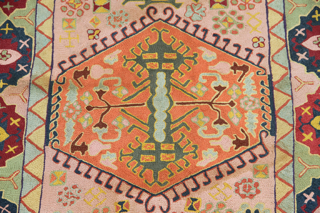 Vintage European Tetex Hooked Rug | Caucasian Design Rug