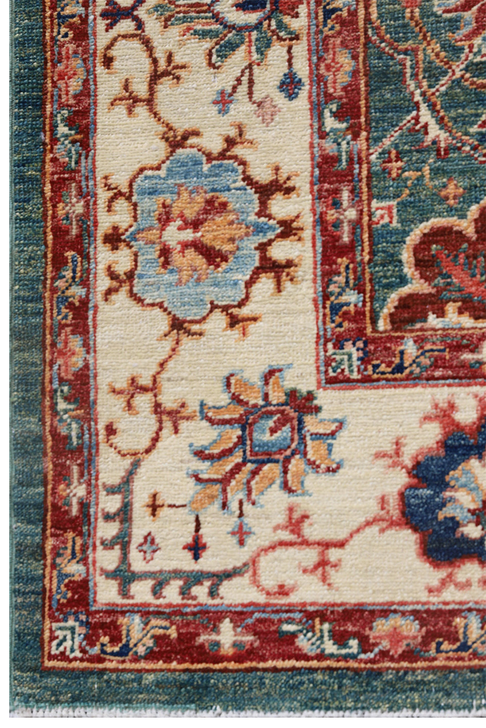 5’x31’ Ariana Traditional Wool Runner Rug – Green Floral with White Border