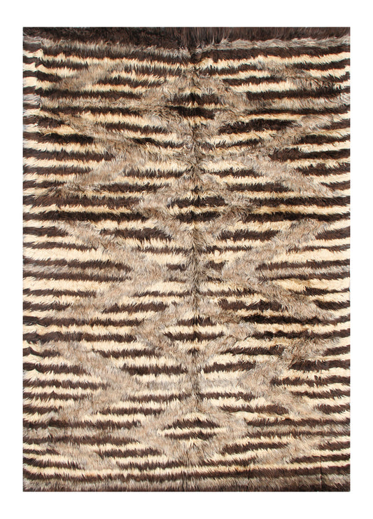 9.07 x  7.11 Earth Tone Tribal Moroccan Style Long Pile Shag Area Rug