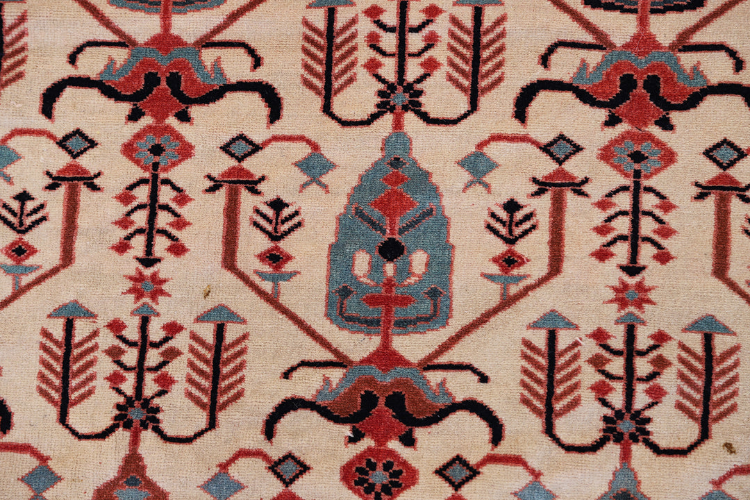 8'x10' Very Thin Fine Weave All Wool Persian Heriz Design with Ivory Filed Red and Blue Pink Colors