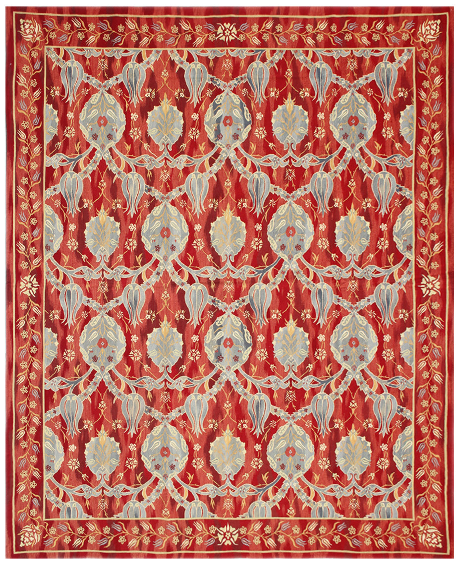 8'x10' Red and Blue Ottoman Design Aubusson Kilim