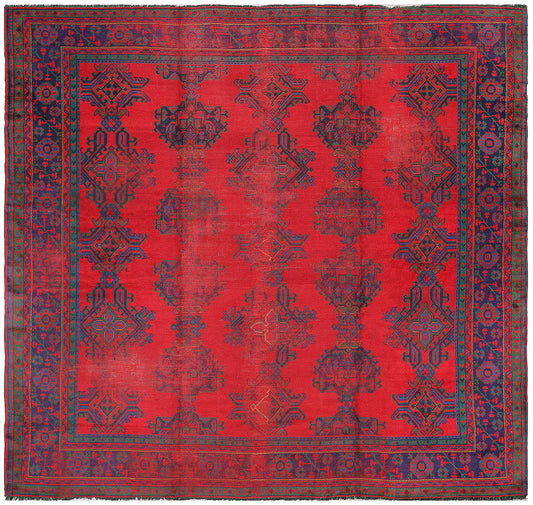11'x11' Red Blue Square Turkish Oushak Rug