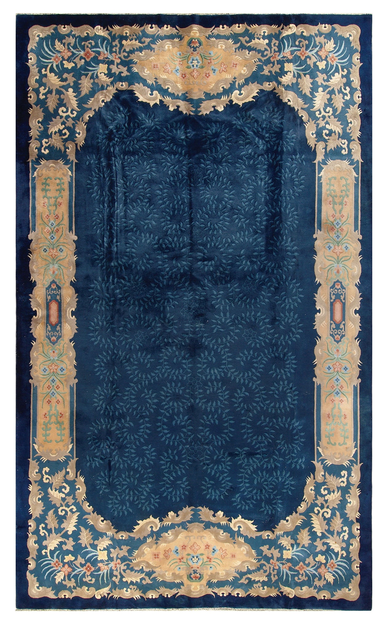 10x17 Open Field Navy Blue Art Deco Savonnerie Chinese Carpet