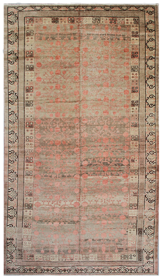 8' x 16' Antique Grey and Pink Samarkand Wool with Pomegranate Design Area Rug
