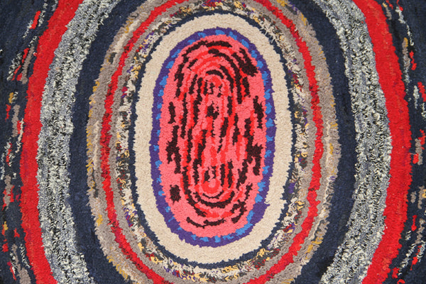 4'x5' Vintage American Hooked Rug | Oval Multicolor Area Rug