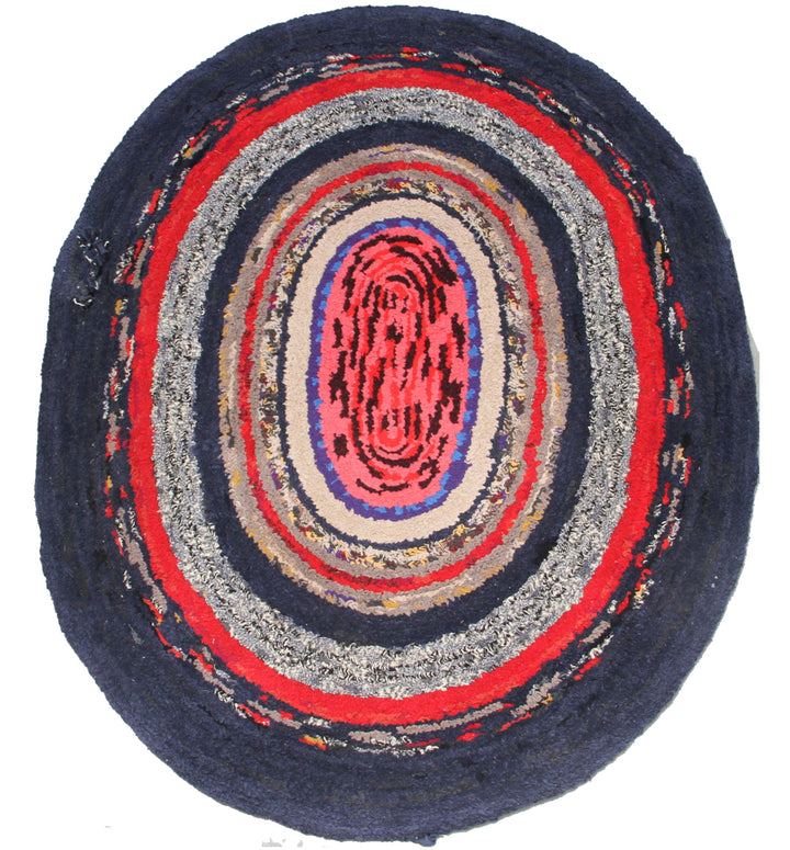 4'x5' Vintage American Hooked Rug | Oval Multicolor Area Rug