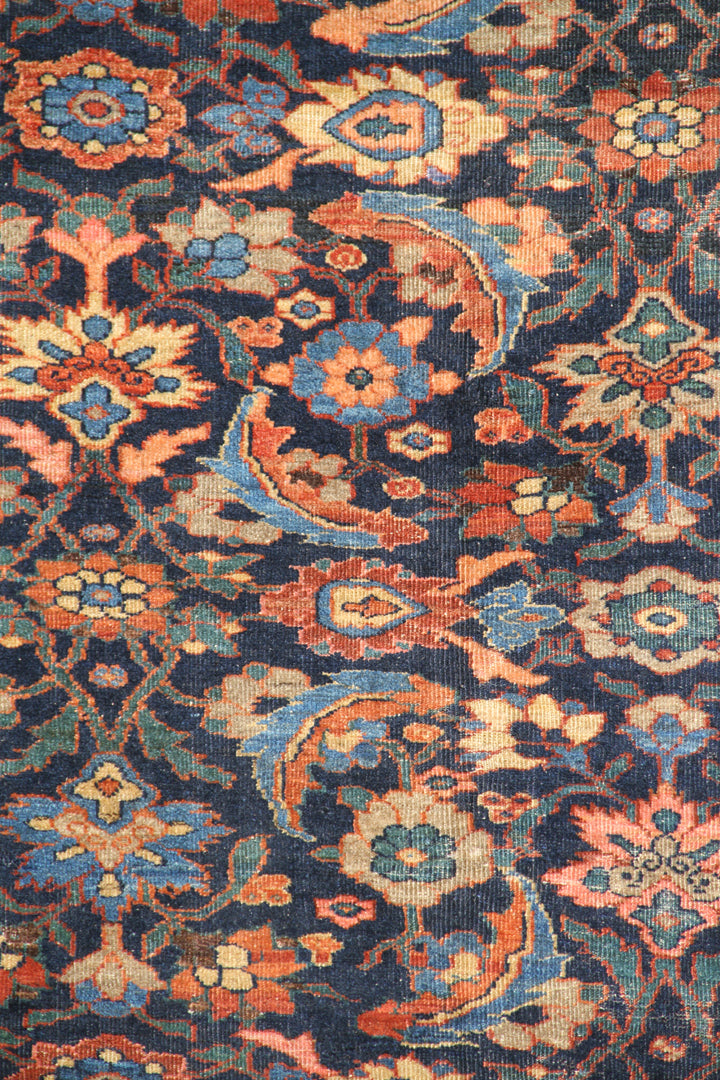 18x22 Vintage Antique Blue Herati Design Persian Mahal Carpet