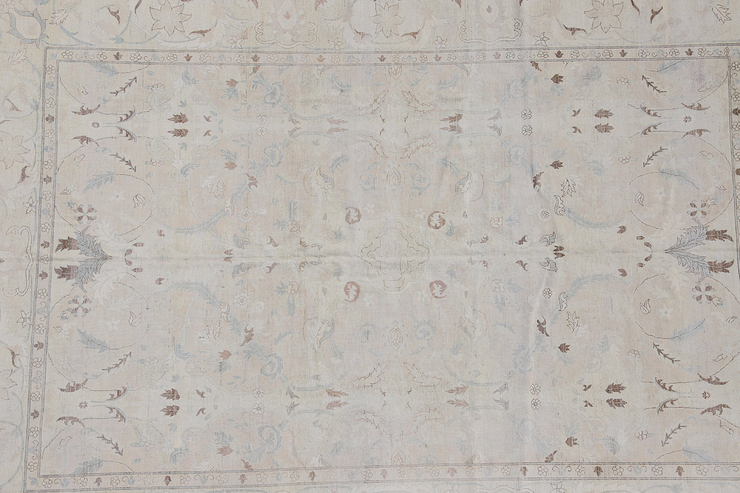 10'x14' Soft Washed-out Icy Blue Ivory Pink Brown Silk and Wool Polonaise Design Ariana Luxury Rug