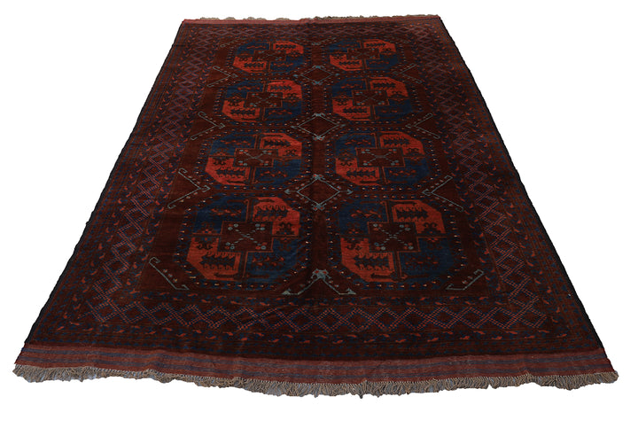 7'x10' Tribal Rust Brown Blue Afghan Elephant Foot Design Area Rug