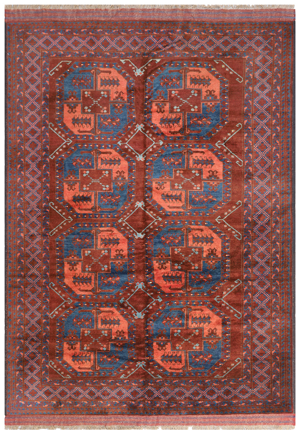 7x10 Tribal Rust Brown Blue Afghan Elephant Foot Design Area Rug