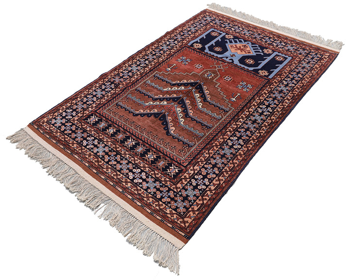 4'x6' Wool and Silk Anatolian Design Prayer Afghan Rug