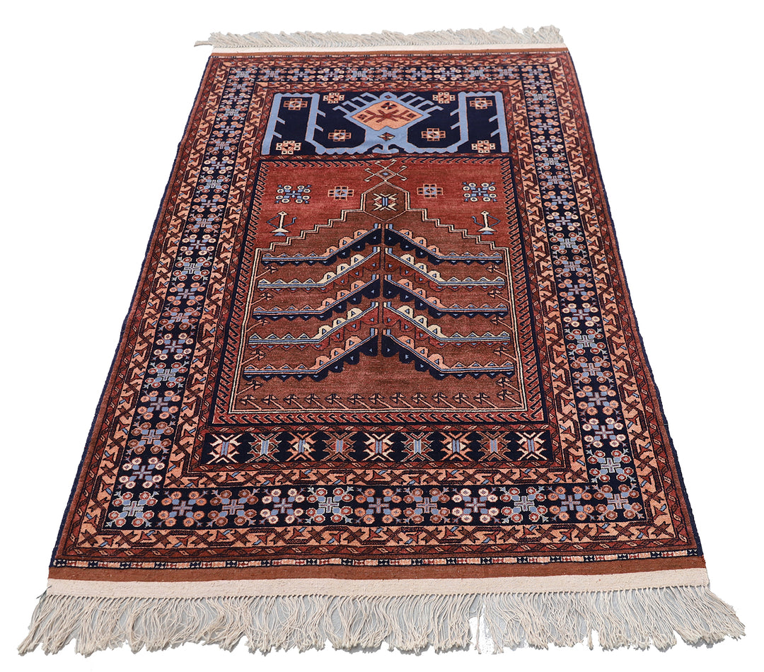 4'x6' Wool and Silk Anatolian Design Prayer Afghan Rug