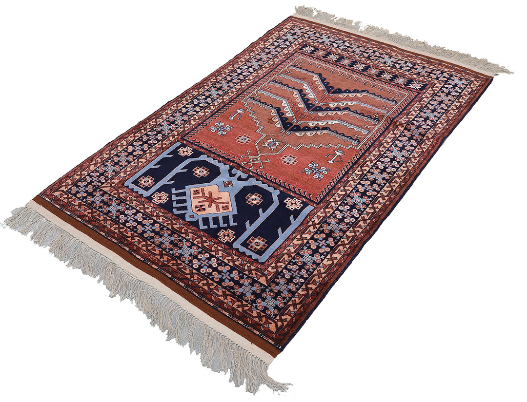 4'x6' Wool and Silk Anatolian Design Prayer Afghan Rug