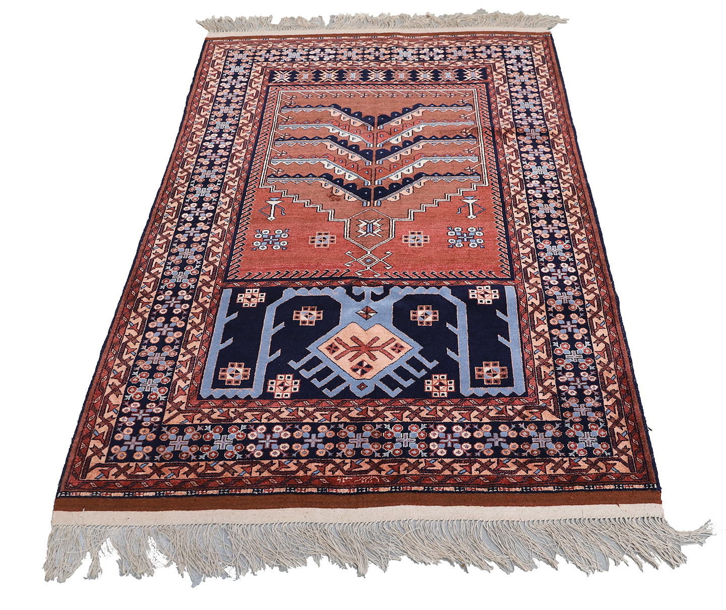 4'x6' Wool and Silk Anatolian Design Prayer Afghan Rug
