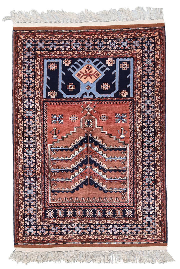 4'x6' Wool and Silk Anatolian Design Prayer Afghan Rug