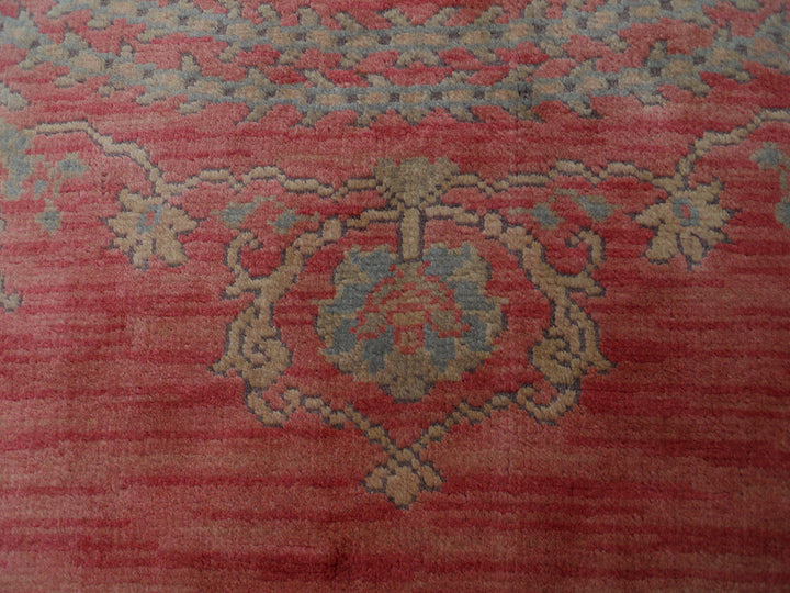 19'x19' Round Orange Red Gold Vintage Antique European Savonnerie Round Rug