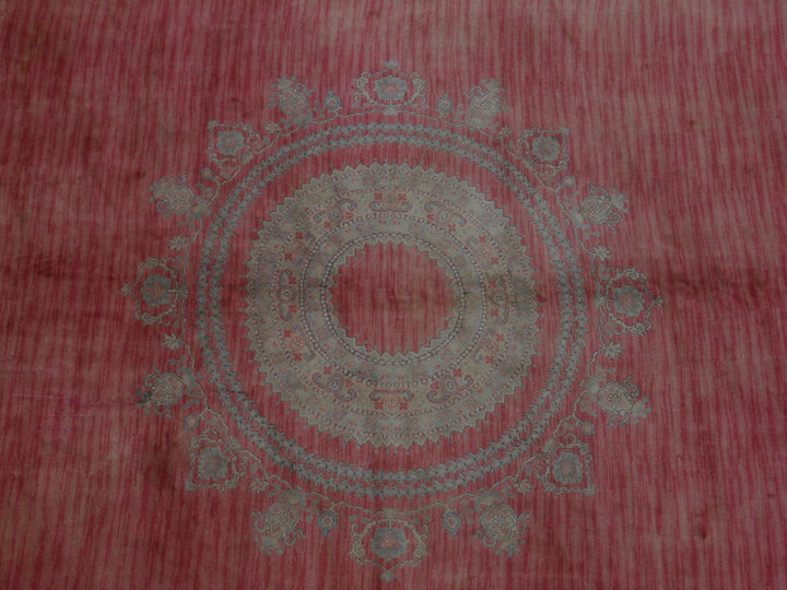 19'x19' Round Orange Red Gold Vintage Antique European Savonnerie Round Rug