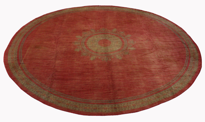 19'x19' Round Orange Red Gold Vintage Antique European Savonnerie Round Rug