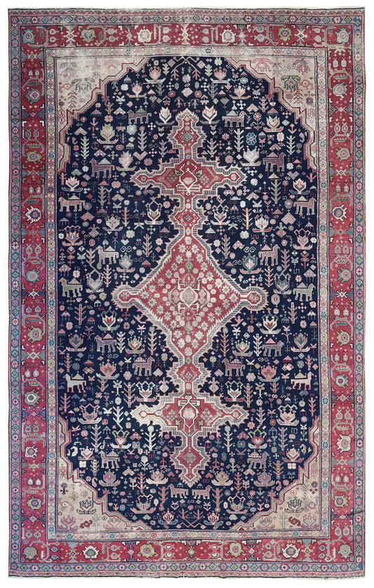 10'x15' Blue and Red Ivory Pink Vintage Turkish Sparta Rug