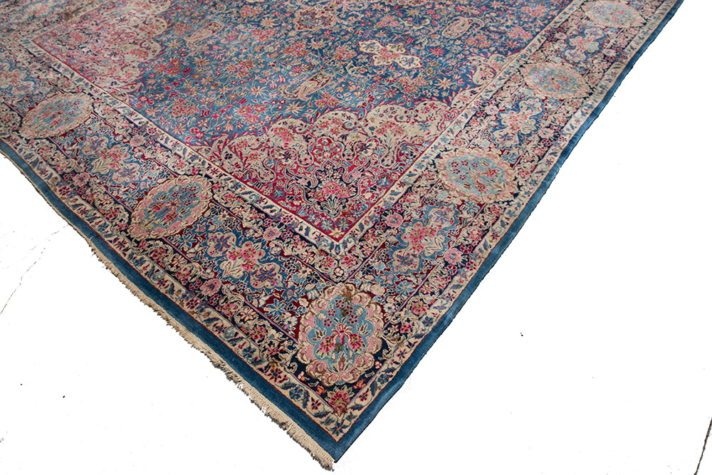10'x16' Blue Camel and Ivory Antique Persian Kerman Rug