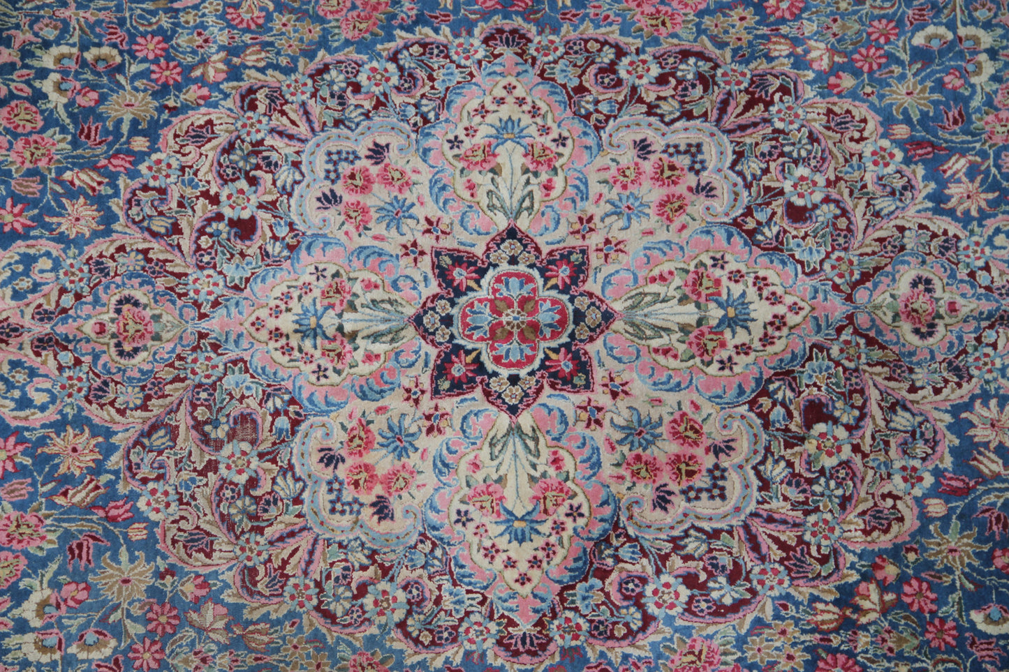 10'x16' Blue Camel and Ivory Antique Persian Kerman Rug