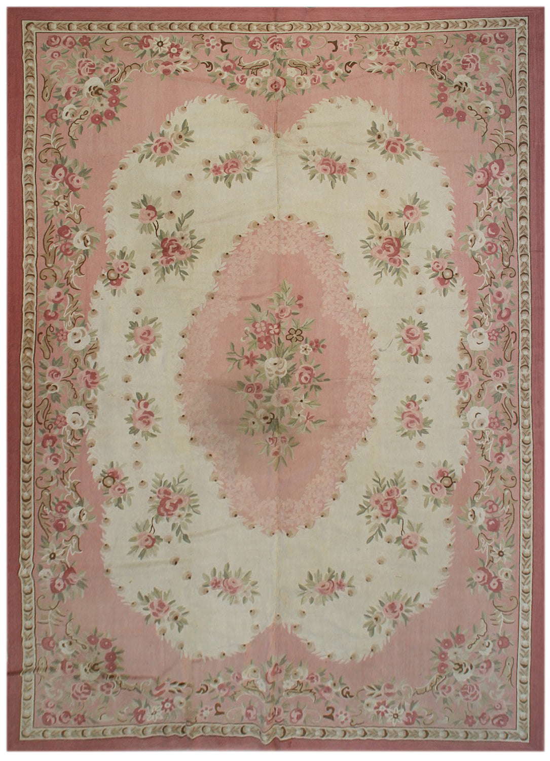 12x18 Vintage Pink and Ivory French Aubusson Savonnerie Design Hooked area Carpet