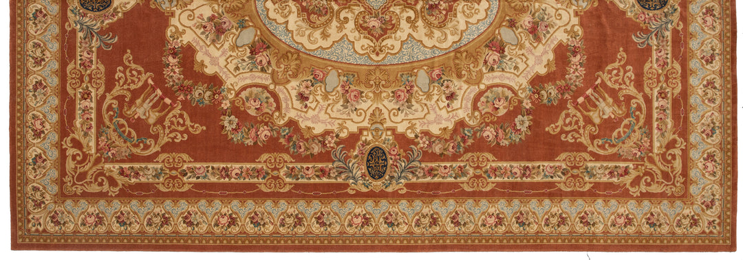 13x19 Rust Blue White Floral French Savonnerie Design Rug