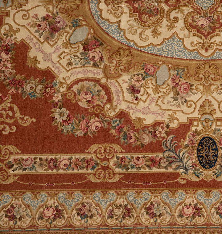 13x19 Rust Blue White Floral French Savonnerie Design Rug