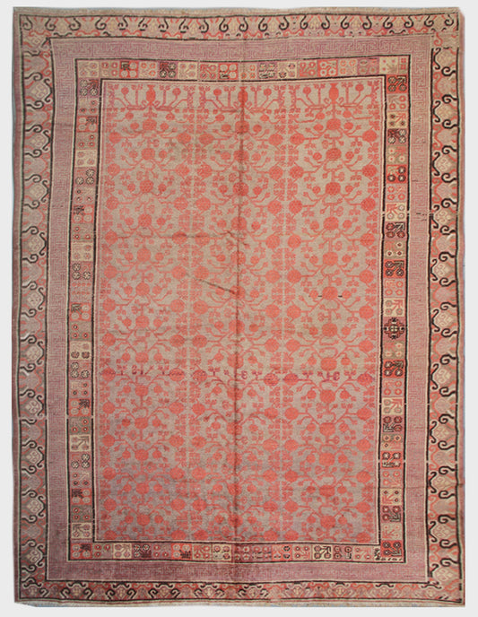 9'x14' Antique Vintage Pomegranate Design Samarkand Khotan Rug