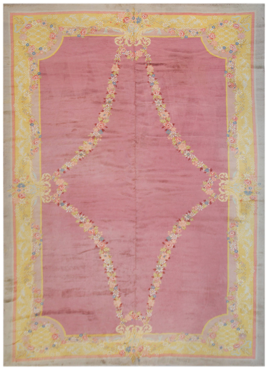 11'x15' Vintage Pink and Yellow Hand Knotted Spanish Savonnerie Rug