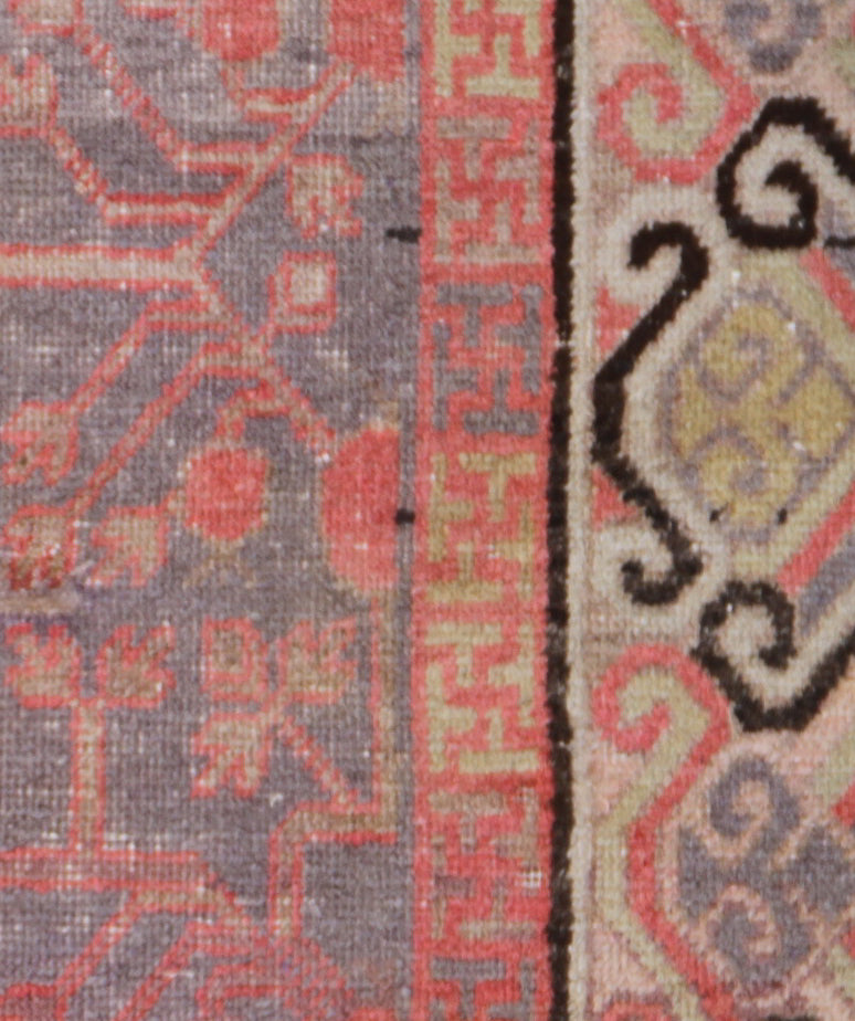 6.07 x 4.00 Grey Pink Ivory Vintage Antique Samarkand Khotan Area Rug with Pomegranate Design