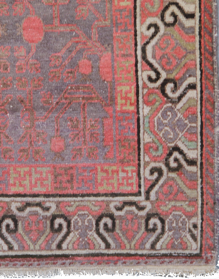 4'x7' Grey Pink Ivory Vintage Antique Samarkand Khotan Area Rug with Pomegranate Design