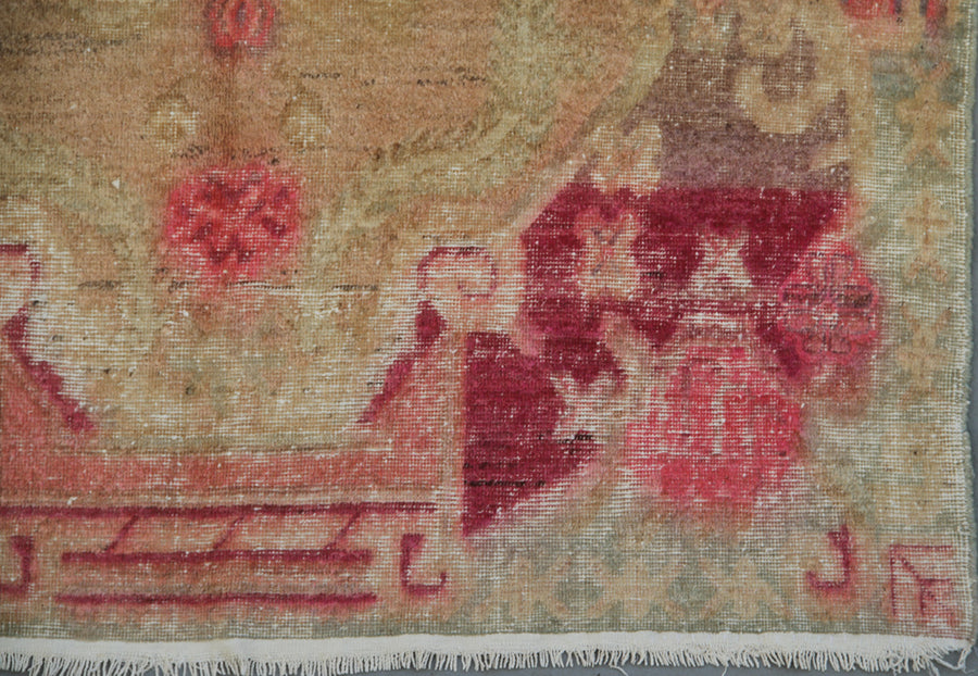 5x8 Pink Green Floral Vintage Antique Samarkand Area Rug