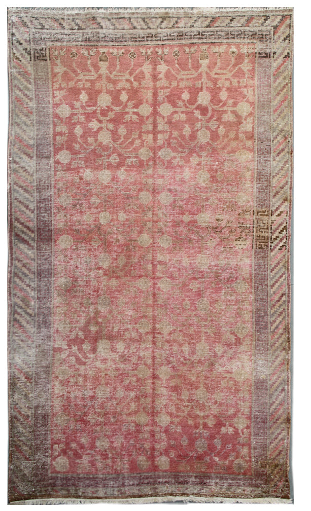 5'x9' Brown and Red Antique Samarkand Khotan Area Rug