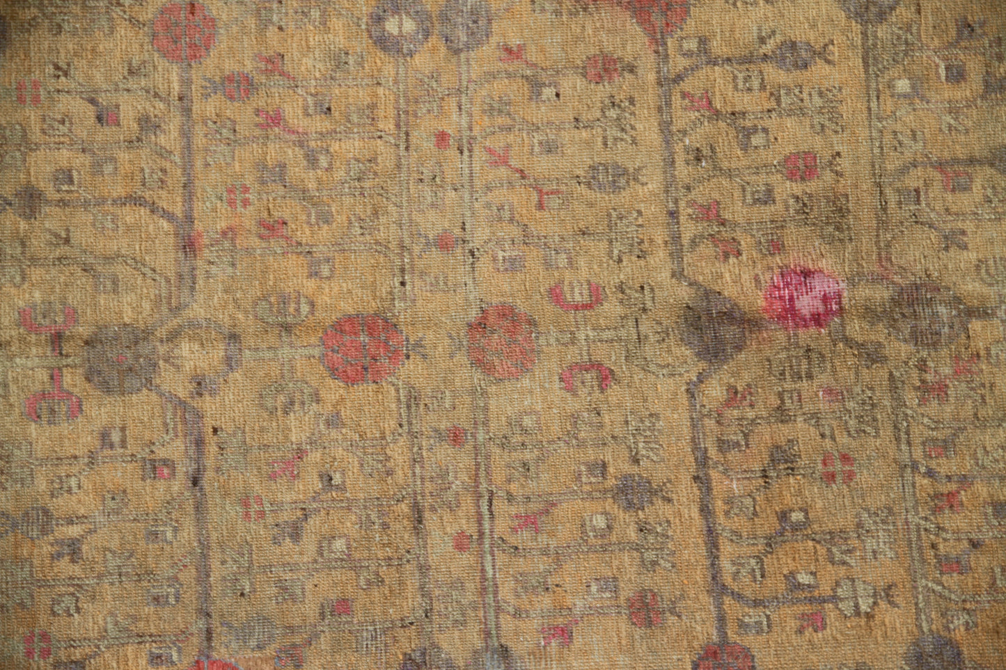 9.05 x  5.01 Vintage Yellow Pomegranate Design Hand-knotted Antique Samarkand Khotan Rug