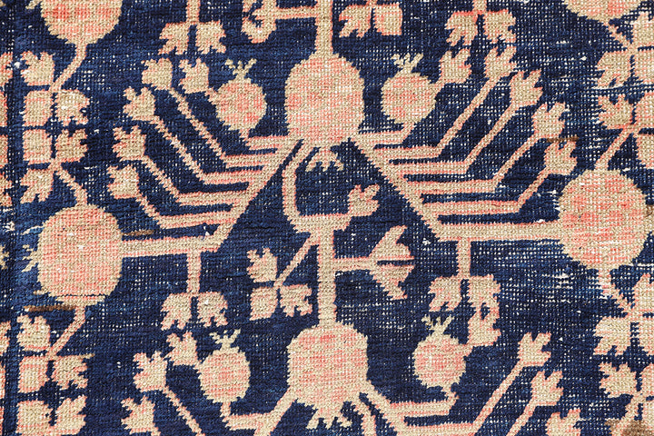 7'x13' Navy Pomegranate Design Antique Samarkand Khotan Area Rug