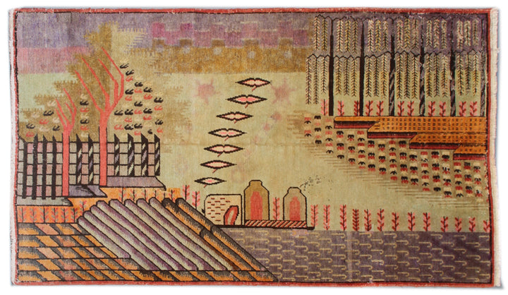 5'x9' Antique Samarkand Pictorial Rug