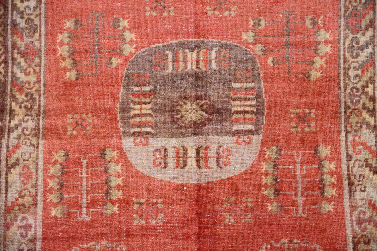 8.06 x 4.06 Orange Red Medallion Antique Samarkand Khottan Area Rug