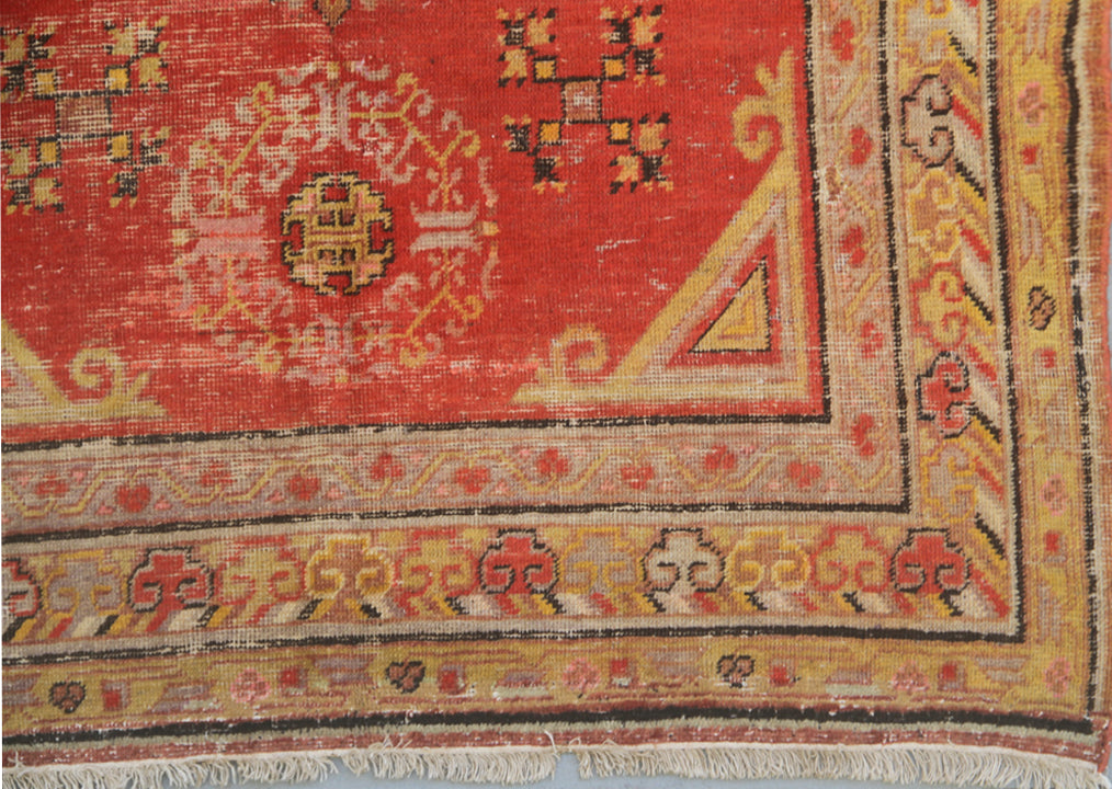 8.04 x 4.08 Orange Red Gold Medallion Design Vintage Antique Samarkand Khotan Area Rugs