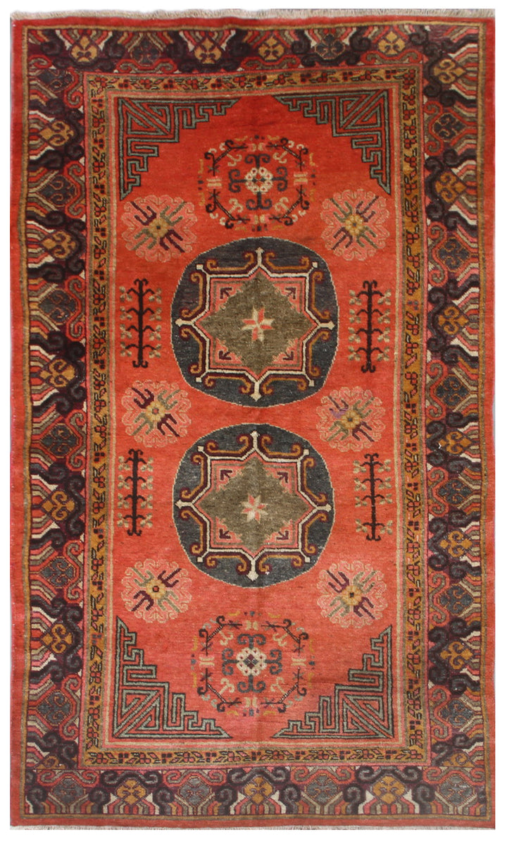 8'x 5' Antique Samarkand Medalion Salmon Brown Rug