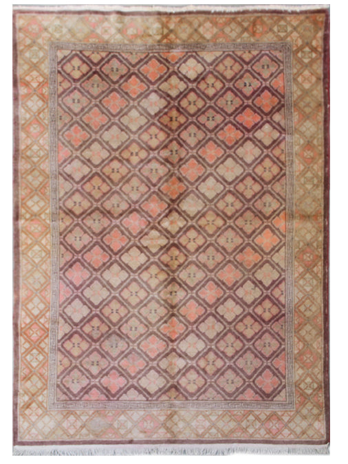 6.05 x 4.08 Soft Purple Geometric Vintage Antique Samarkand Area Rug