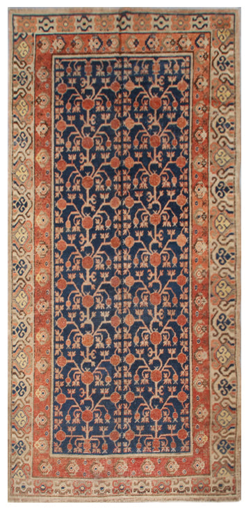 6'x11' Navy Red Pomegranate Design Antique Samarkand Rug