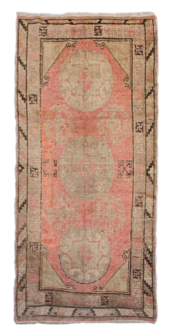 4'x8' Pink and Beige Antique Samarkand Wool Rug