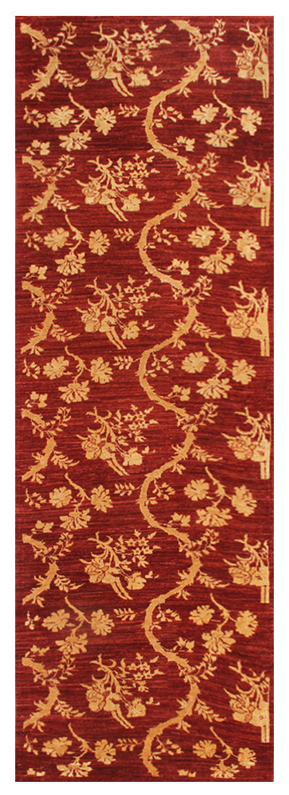 3'x10' Chinese Red French Chinoiserie Design Ariana Traditional Area Runner Rug